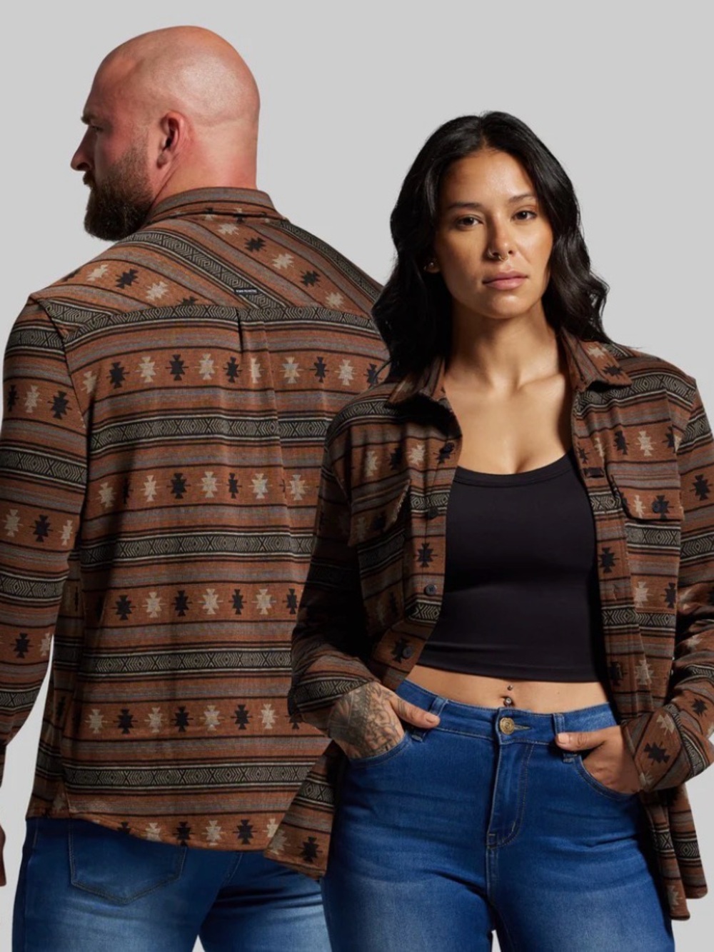 Born Primitive Brown Woodsman Stretchy   Flannel Size M Southwestern Pattern
